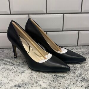 New Katherine Kelly Womens 7.5 Reese Pump Black Leather Pointed Stiletto Classic